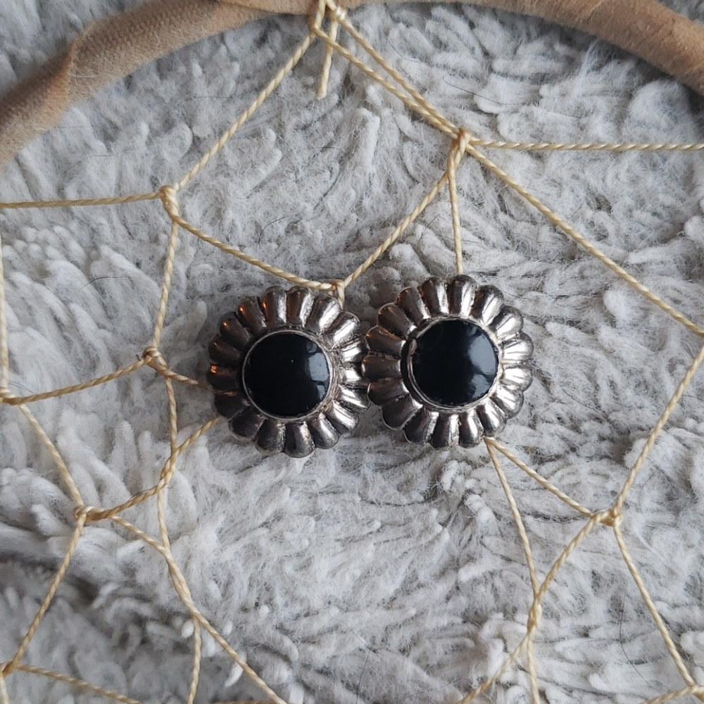 Silver and onyx earrings - Picture 1 of 1